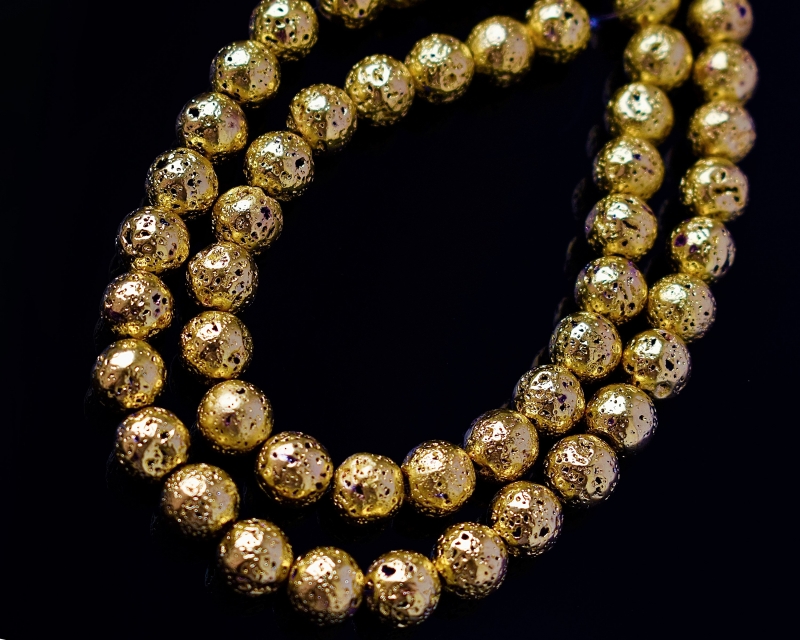 Бусины Лава вулканическая металлизированная цвет золото размеры 6мм 8мм 10мм